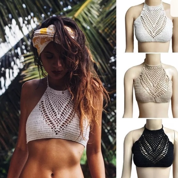 Boho Crochet Lace Bralette Knit Bra crop - Picture 2 of 6